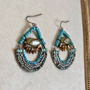 Turquoise Beaded Dangle Wire Earrings
